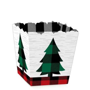 Big Dot of Happiness Holiday Plaid Trees - Party Mini Favor Boxes - Buffalo Plaid Christmas Party Treat Candy Boxes - Set of 12