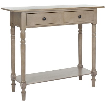 Transitional Gray Pine Console Table with Dual Storage Drawers