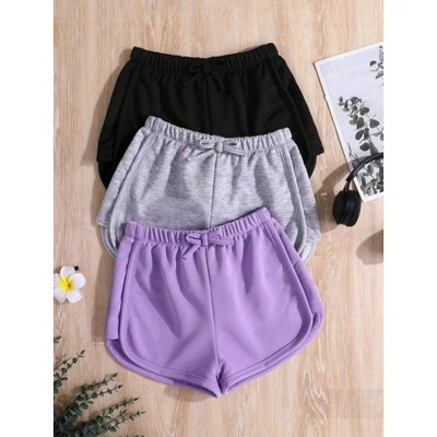 Mocamel 3pcs/Set Knitted Solid Color Bowknot Shorts For Tween Girls, School, Campus, College