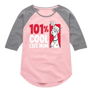 Girls' - 101 Dalmatians - 101 Percent Cool Like Mom Shirt Tail Raglan Graphic T-shirt - 1 of 4