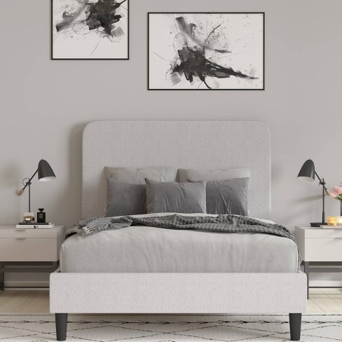 New LIGHT BROWN Upholstered Platform Bed Frame & Slats Modern Home ALL SIZES 013 