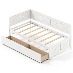 Safstar Twin Size Daybed w/2 Storage Drawers Slats Support & Guardrails Sofa Bed - 1 of 4