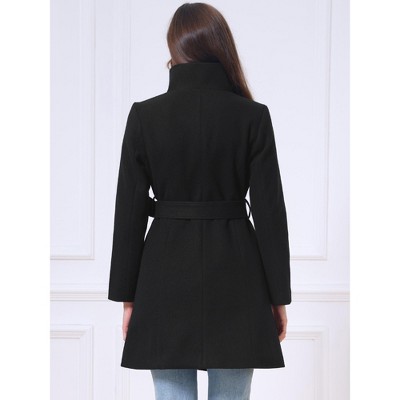 INSPIRE CHIC Women's Single Breasted Long Sleeve Winter Warm Stand Collar Outerwear Pea Coat X-Large Black — фото 5