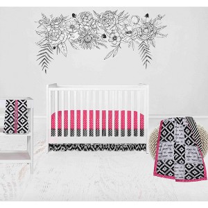 Bacati - Love  Black Fuschia 4 pc Crib Bedding Set with Diaper Caddy - 1 of 4