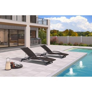 PURPLE LEAF Outdoor Chaise Lounge Chair Set of 2 Patio Pool Lounger Chairs with Wooden Armrest Sunbathing Tanning Recliner for Outside Backyard - 1 of 4