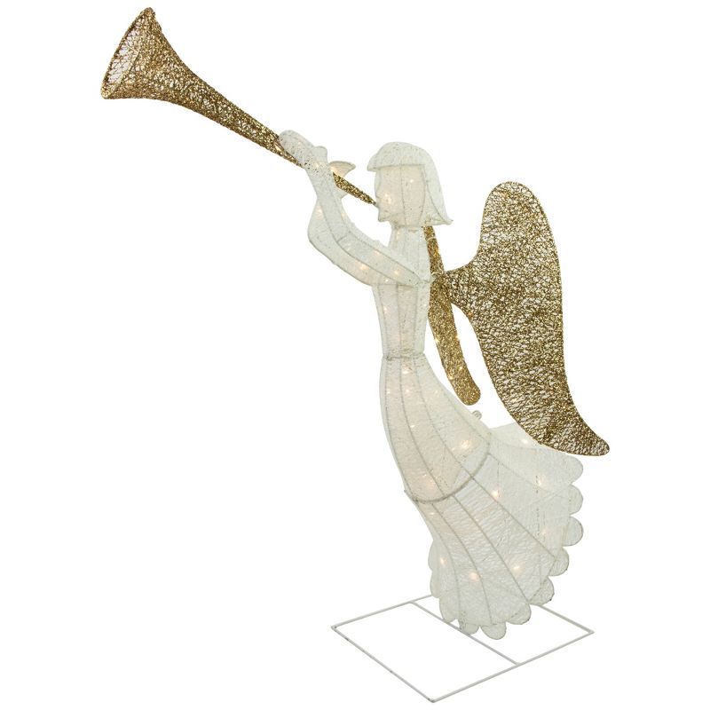 Northlight 48" Lighted Glittered Silver and Gold Trumpeting Angel Christmas Outdoor Decoration, 5 of 10