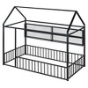 TIRAMISUBEST Twin/Full Size Metal Bed House Bed Frame with Fence and Storage Shelves, House Floor Bed Montessori Bed with Roof Design - 4 of 4