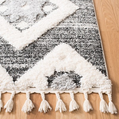 Gray Diamond Braided Shag Rectangular Synthetic Rug