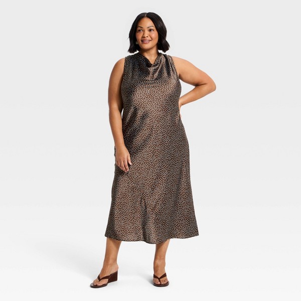 Vestido midi tipo slip con escote halter - A New Day™ Marrón con lunares 3