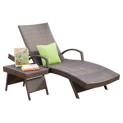 Salem 2 Piece Wicker Adjustable Chaise Lounge with Arms and Table - Brown - Christopher Knight Home