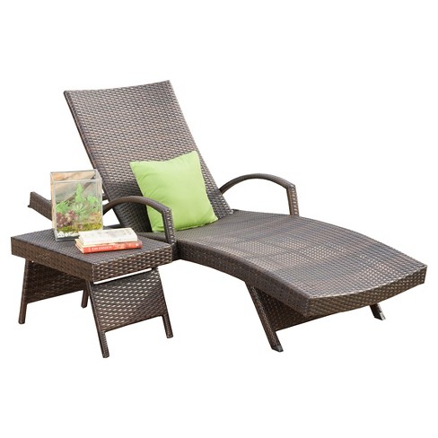 Salem 2 Piece Wicker Adjustable Chaise Lounge With Arms And Table