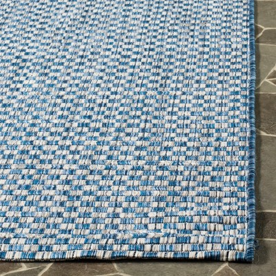 Blue and Light Grey Checkered Indoor/Outdoor Runner Rug