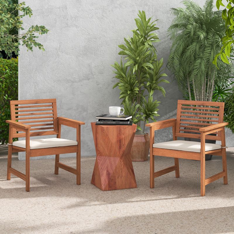 Costway Outdoor Dining Chair Patio Solid Wood Chairs with Comfortable Cushions, 4 of 10