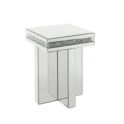 Elegant Noralie 28" Mirrored Glass End Table with Diamond Accents