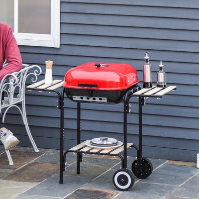 Outsunny Red and Black Portable Charcoal Grill with Shelves