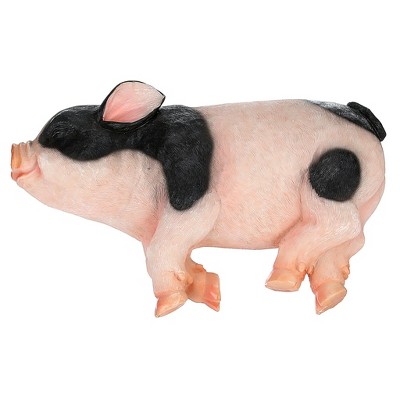 Hand-Painted Black and Beige Resin Sleeping Pig Statue