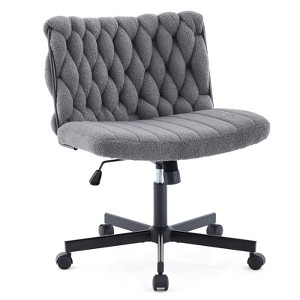 GustoWave Cross Legged Office Desk Chair with Wheels, Modern Armless Desk Chair with Wide Seat, Home Office Chairs, Teddy Velvet - 1 of 4