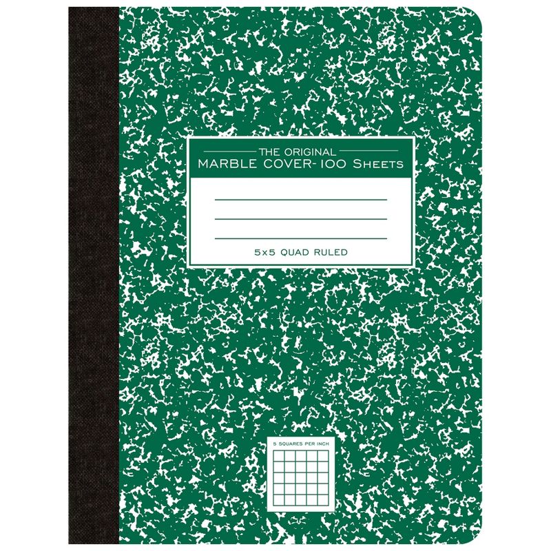 Roaring Spring Paper Products Composition Book, 5x5 Graph, 100 Sheets, 9.75" x 7.5", Green Marble, Pack of 6, 2 of 4