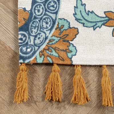 Handmade Octopus Floral Cotton Area Rug, 7'6" x 9'6", Multicolor