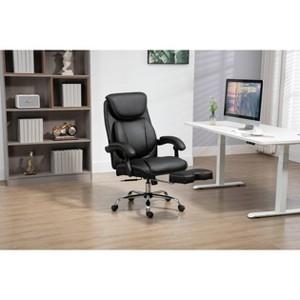 Vynxaria Big and Tall Office Chair PU Leather 360° Swivel 90°-135° Recline with Footrest Ergonomic Adjustable High Back, Black - 1 of 4