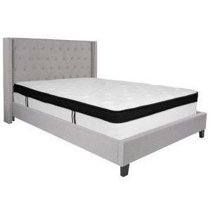 Emma and Oliver Queen Accent Panel Platform Bed/Memory Foam Mattress-Light Gray Fabric - 1 of 4