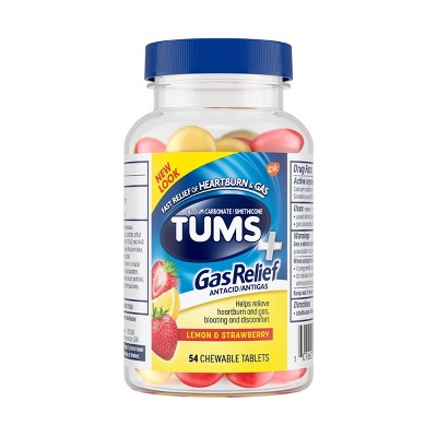 Tums Chewy Bites with Gas Relief Extra Strength Chewable Antacid for Heartburn - Lemon & Strawberry - 54ct