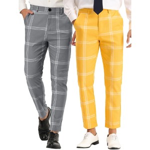Lars Amadeus Men's Plaid Pattern Flat Front Checked Dress Pants 2 Packs - 1 of 4