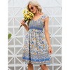 Clearlove Women's Summer Floral V Neck Flutter Sleeve Bohemian Smocked Casual Swing Mini Dress - 3 of 4