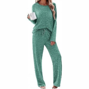 Ekouaer Pajama Set Womens Long Sleeve Sleepwear Pullover Top and Pants Cozy Loungewear Soft Pjs Lounge Set with Pockets - 1 of 2