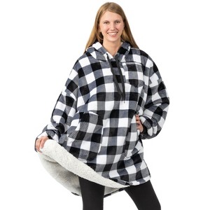 PAVILIA Wearable Blanket Hoodie Adults, Faux Shearling Cozy Oversized Hooded Sweatshirt, Warm Fleece Two Pockets - 1 of 4