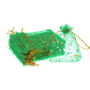 Unique Bargains Moon Star Printed Drawstring Mini Gift Candy Christmas Organza Bags 50 Pcs - 1 of 4