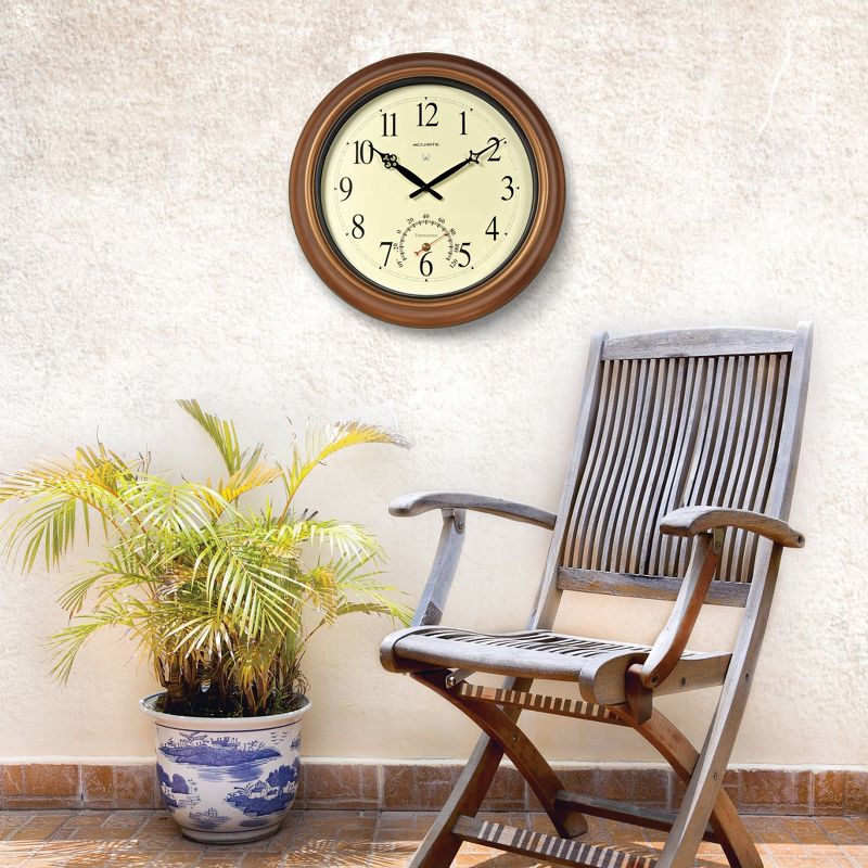 18&#34; Metal Outdoor/Indoor Atomic Wall Clock with Thermometer - Copper Finish - AcuRite, 3 of 6