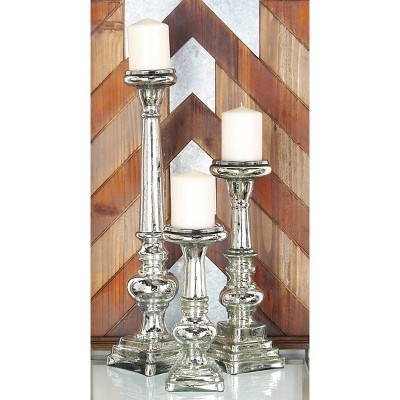 Elegant Silver Glass Candle Lantern Set of 3 - 11" Height