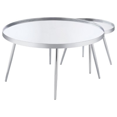 Kaelyn Round Chrome Metal Mirrored Nesting Coffee Table Set
