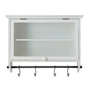 Storied Home Wood and Glass Wall Cabinet with Hooks: Modern Accent Cabinet, No Assembly Required - 1 of 4