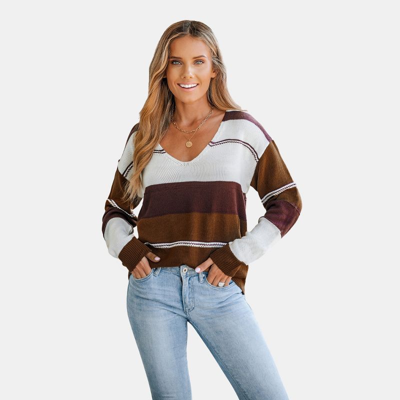 Women's Striped Colorblock V-Neck Sweater - Cupshe, 1 of 14