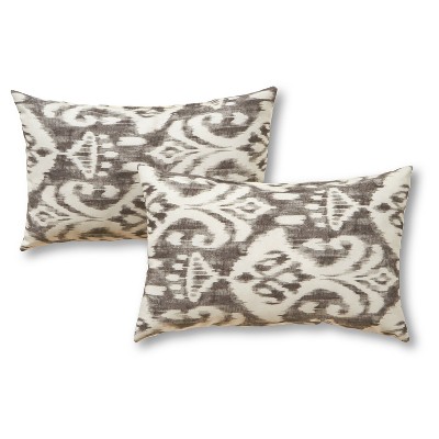 Set of 2 Graphite Ikat Outdoor Rectangle Throw Pillows - Kensington Garden