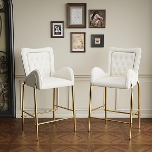 QingMoon Velvet Bar Stools Set of 2, 28" Counter Height Arm Chairs with Golden Legs and Footrests for Kitchen Island, Home Bar, Dining Room - 1 of 4