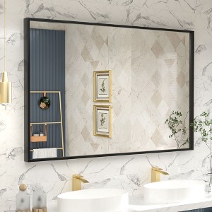 Apmir H Rectangular High-Strength Tempered Glass and Aluminum Alloy Framed French Cleat Mounted Wall Decor Bathroom Vanity Mirror in Matte Black - 1 of 4