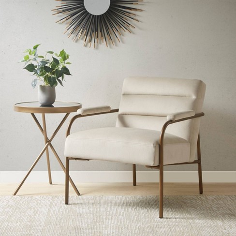 Abbot Upholstered Open Arm Metal Leg Accent Chair Beige Madison Park