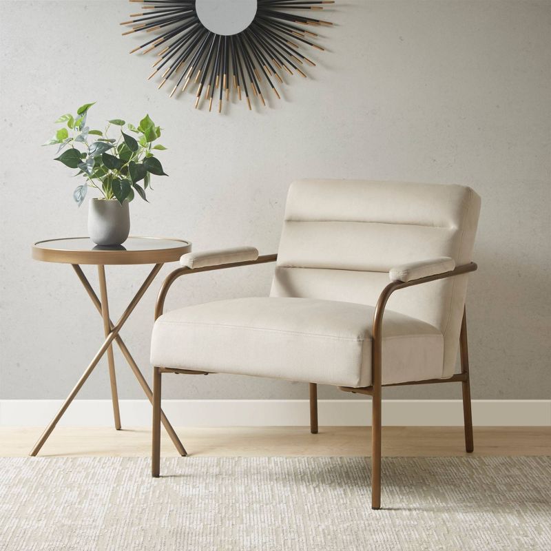 Abbot Upholstered Open Arm Metal Leg Accent Chair Beige - Madison Park, 1 of 11