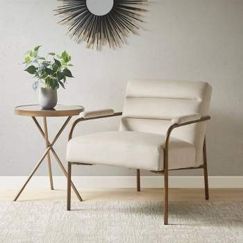 Abbot Upholstered Open Arm Metal Leg Accent Chair Beige - Madison Park