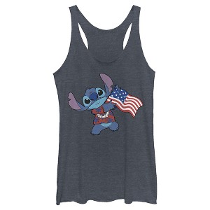 Women's Lilo & Stitch Tropical American Flag Racerback Tank Top - 1 of 4