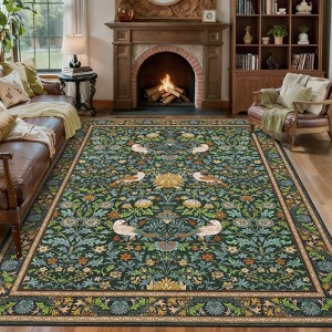 Modern Washable Area Rug, Soft Floral Floor Cover with Non Slip Backing, Low Pile Stain Resistant Foldable Carpet for Living Room - 1 of 4