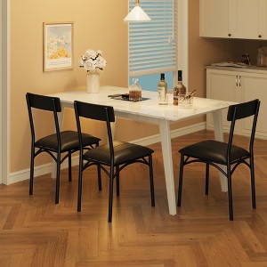 Coucheta Dining Chairs Set of 4, Faux Leather Upholstered with High Backrest & Metal Legs - Compact Kitchen Chairs for Small Spaces, Black - 1 of 4