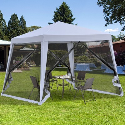 Gray 10' x 10' Steel Outdoor Gazebo with Mesh Sidewalls