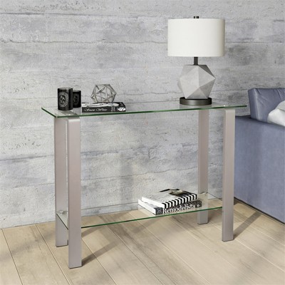 Nickel and Glass Rectangular Console Table with Storage