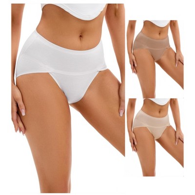 INSPIRE CHIC 3 Packs Women's Hi-Cut Underwear High Waist Panties Full-Coverage Briefs Available in Plus Size 1 Khaki 1 Brown 1 Grey Medium