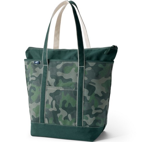 Lands End Large Print 5 Pocket Zip Top Long Handle Canvas Tote Bag Evening Forest Camo Target