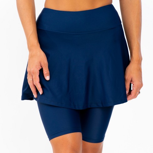 Calypsa Women's Flared Mid-thigh Swim Skirt With Bike Shorts - Navy, 3x ...